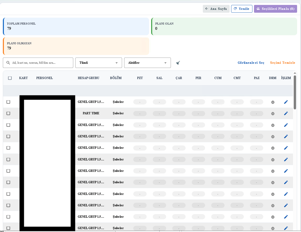 WEB PDKS roosterplanningsscherm