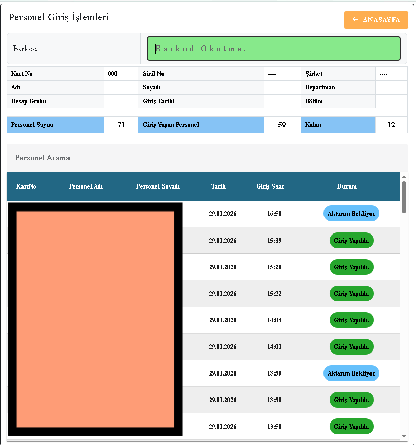 WEB PDKS instroomscherm