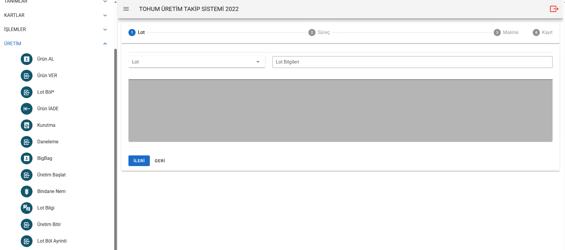 Scherm met productiehandelingen